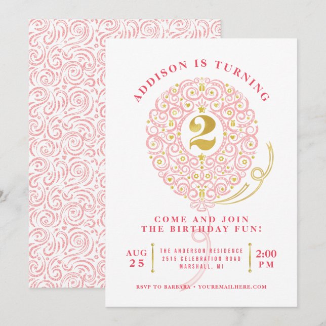 Invitación Elegante Relieve metalizado Faux Lacy Balloon Fies (Anverso / Reverso)