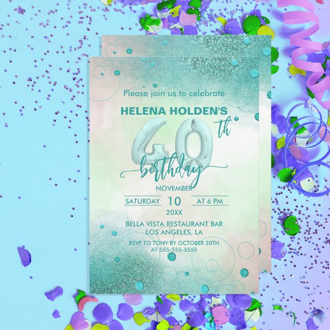 Invitación Elegante Relieve metalizado femenino Verde azulado (Subido por el creador)