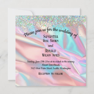 Invitación Elegante Relieve metalizado iridiscente Faux y Bod