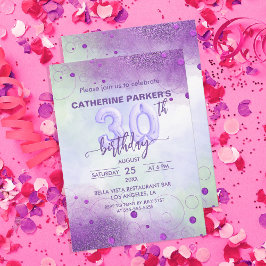 Invitación Elegante Relieve metalizado morado globos 30 cumpl