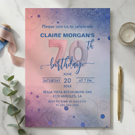 Invitación Elegante Relieve metalizado Pastel Globos 70 cumpl