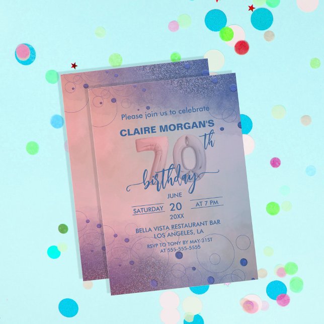 Invitación Elegante Relieve metalizado Pastel Globos 70 cumpl (Subido por el creador)