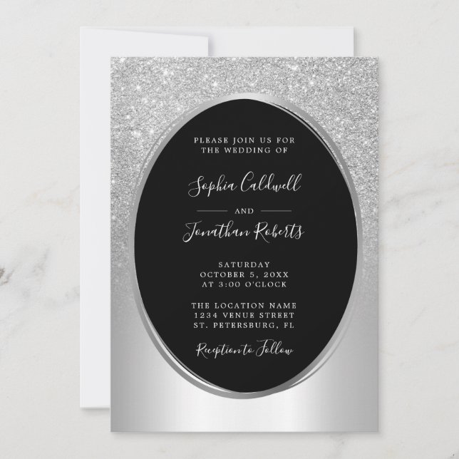 Invitación Elegante Relieve metalizado Purpurina plateado tod (Anverso)
