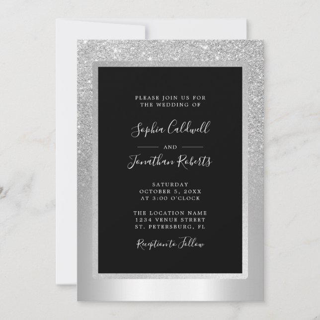 Invitación Elegante Relieve metalizado Purpurina plateado tod (Anverso)