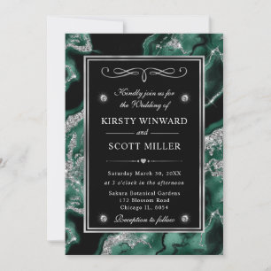 Invitación Elegante Relieve metalizado Verde y Purpurina Plat