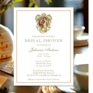 Invitación Elegante Religiosa Bridal Shower Gold Floral