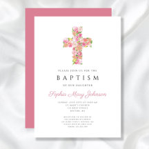 Elegante Religioso Rosa Floral Cruz Bautizo