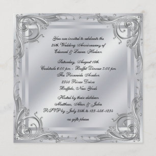 Invitación Elegante remolino de plata 25º aniversario de boda