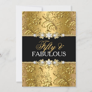 Invitación Elegante Remolino Floral Dorado Cincuenta y Fabulo