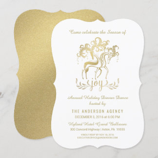 Invitación Elegante reno dorado para fiestas de vacaciones co