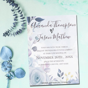 Invitación Elegante renovación de votos florales en acuarela 