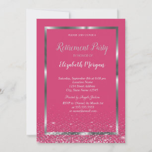 Invitación Elegante reposo de marco plateado confetti rosado