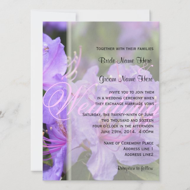 Invitación Elegante resorte floral violeta/boda de verano (Anverso)