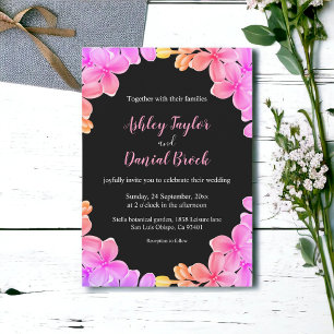 Invitación Elegante Resplandor Luces de Neón Rosas Boda Flora