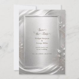 Invitación Elegante resplandor metálico floral plateado de bo