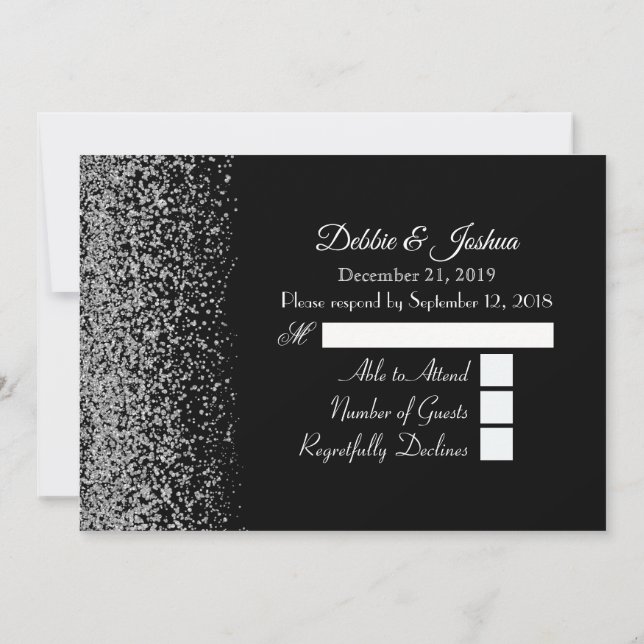 Invitación Elegante respuesta de boda con diamantes en negro  (Reverso)