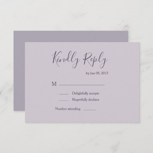 Invitación Elegante respuesta de boda lila lavanda pastel mod (Anverso / Reverso)