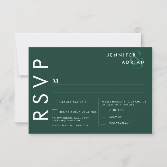Invitación Elegante respuesta de boda minimalista verde Bruns (Anverso)