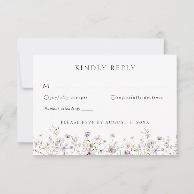 Invitación Elegante respuesta de Boho Wildflower Wedding RSVP (Anverso)
