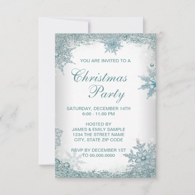 Invitación Elegante respuesta de fiesta de Navidad con copo d (Anverso)