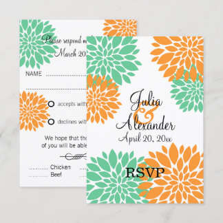 Invitación Elegante Respuesta de Floral de Menta y Naranja
