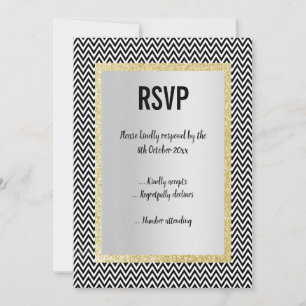 INVITACIÓN ELEGANTE RESPUESTA DE RSVP DE CHEVRON BLANCO NEGRO