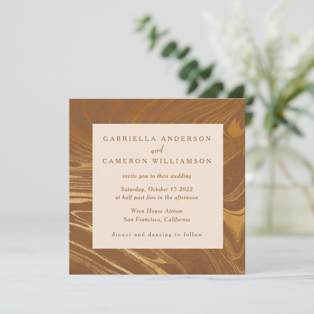 Invitación Elegante Resumen Boda Dorado Marble Swirl (Anverso de pie)