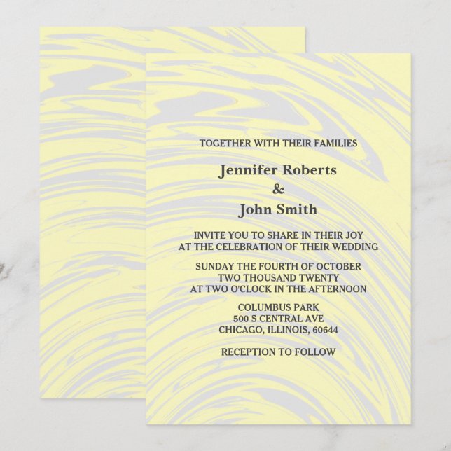 Invitación Elegante Resumen Crema Amarilla Boda de Marfil Gri (Anverso / Reverso)