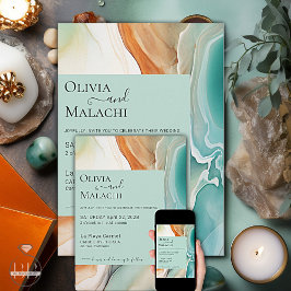 Invitación Elegante Resumen moderno Agate Terracotta Verde az