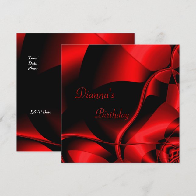 Invitación Elegante resumen negro rojo de cumpleaños (Anverso / Reverso)