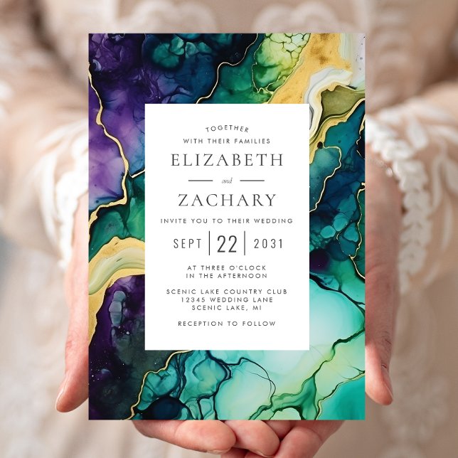 Invitación Elegante Resumen Plum Green Gold Boda (Subido por el creador)