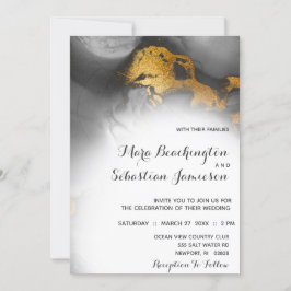 Invitación *~* Elegante Resumen Purpurina de oro gris negro