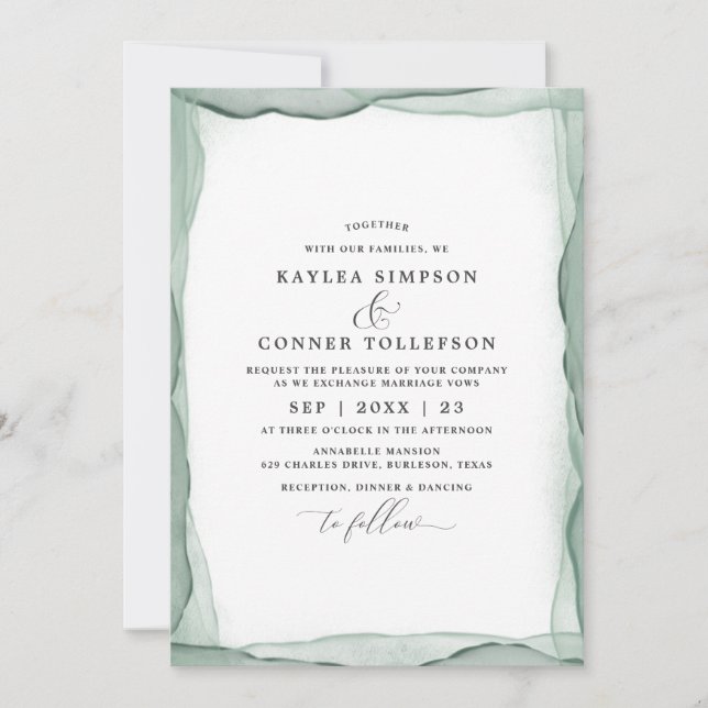 Invitación Elegante Resumen Sage Green Boda acuarela (Anverso)