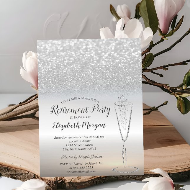 Invitación Elegante retiro Bokeh Purpurina de plata de vidrio (Subido por el creador)