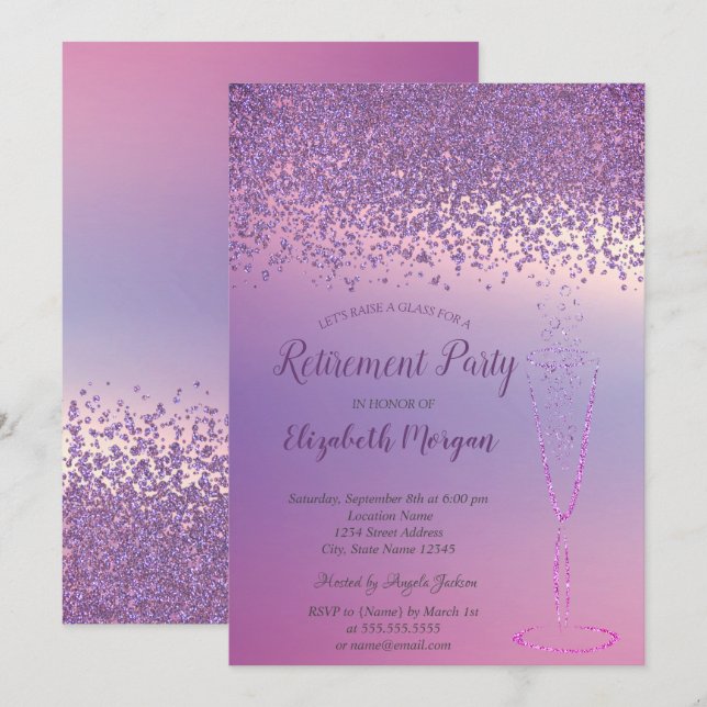 Invitación Elegante retiro de diamantes púrpura de vidrio de  (Anverso / Reverso)