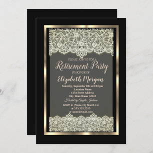 Invitación Elegante retiro de encaje de marco dorado