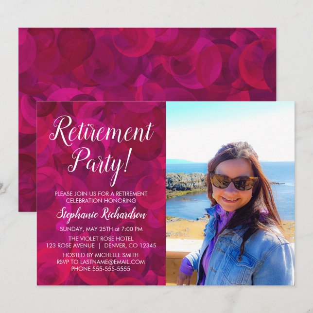 Invitación Elegante retiro de foto rosa rojo rosado (Anverso / Reverso)