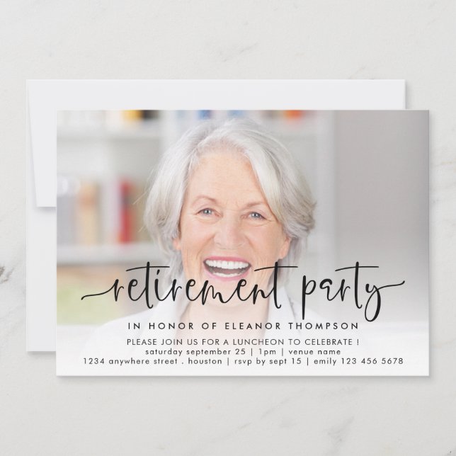 Invitación Elegante retiro de guión de superposición de foto (Anverso)