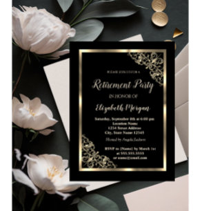 Invitación Elegante retiro de marco floral dorado