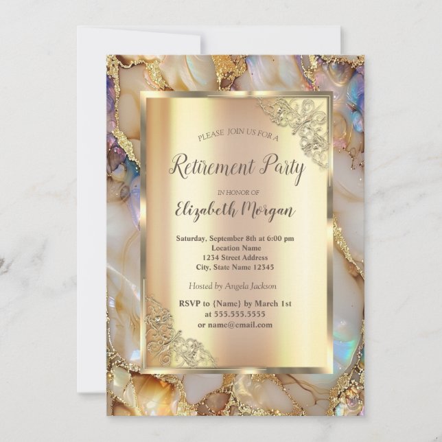 Invitación Elegante retiro de mármol de perla de Purpurina de (Anverso)