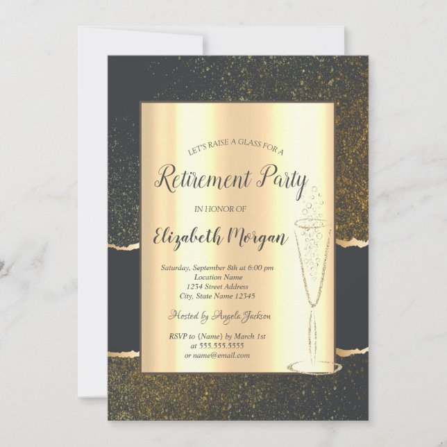 Invitación Elegante retiro de vidrio de confetti de oro de Ch (Anverso)
