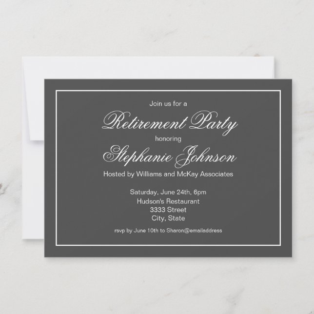 Invitación Elegante retiro Fiesta gris oscuro (Anverso)