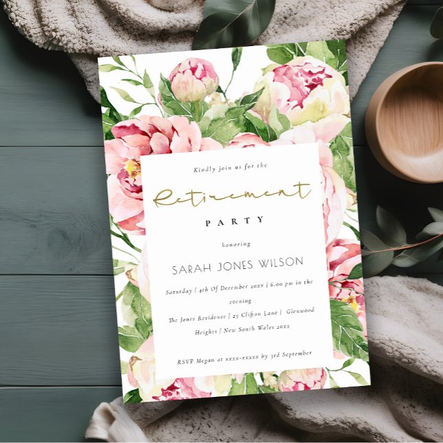 Invitación Elegante retiro floral suave rosa Rubor Floral Peo (Subido por el creador)