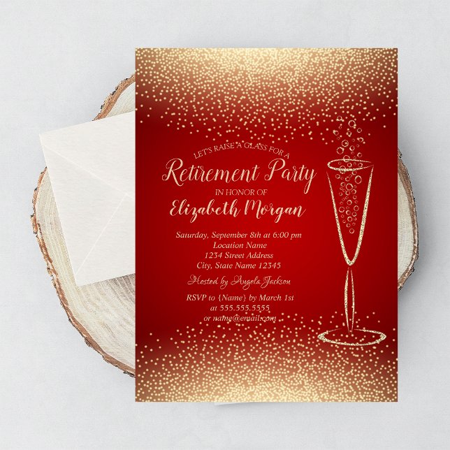 Invitación Elegante Retiro Rojo de Vino de Confetti de Oro (Subido por el creador)