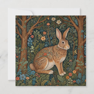 Invitación Elegante retro boho conejo leñoso floral