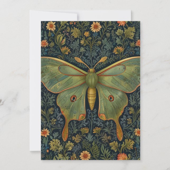 Invitación Elegante retro boho Luna moth botánico (Anverso)
