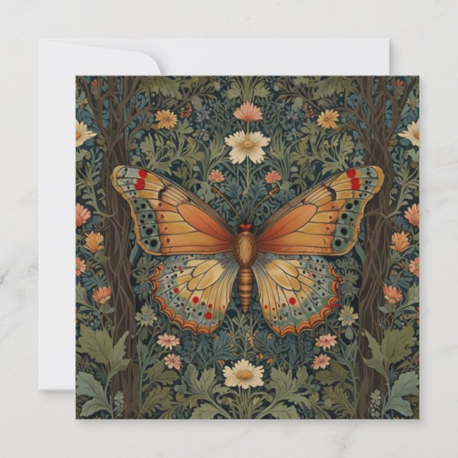 Invitación Elegante retro boho mariposa vegetación botánica (Anverso)