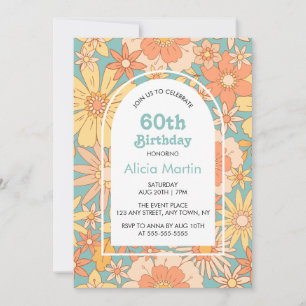 Invitación Elegante retro Naranja Peach Flora 60 cumpleaños