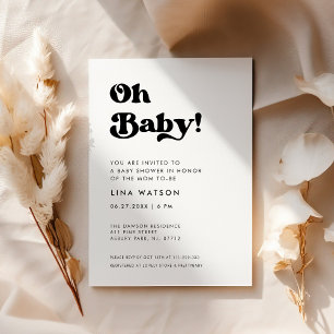 Invitación Elegante retro negro y blanco Oh bebé
