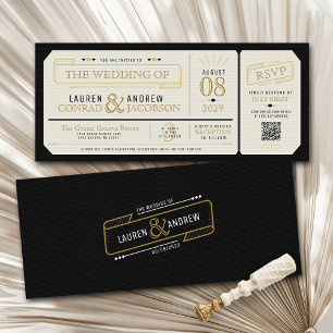 Invitación Elegante Retro Negro y Dorado Boleto Antiguo de Bo